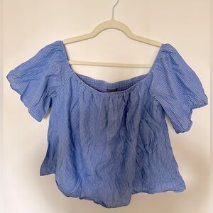 Express blue striped off-shoulder crop top
